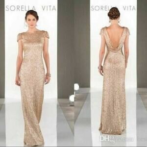 SORELLA VITA Modern Sequin Bridesmaid Dress in Gold  Cowl back Form fitting SZ 6
